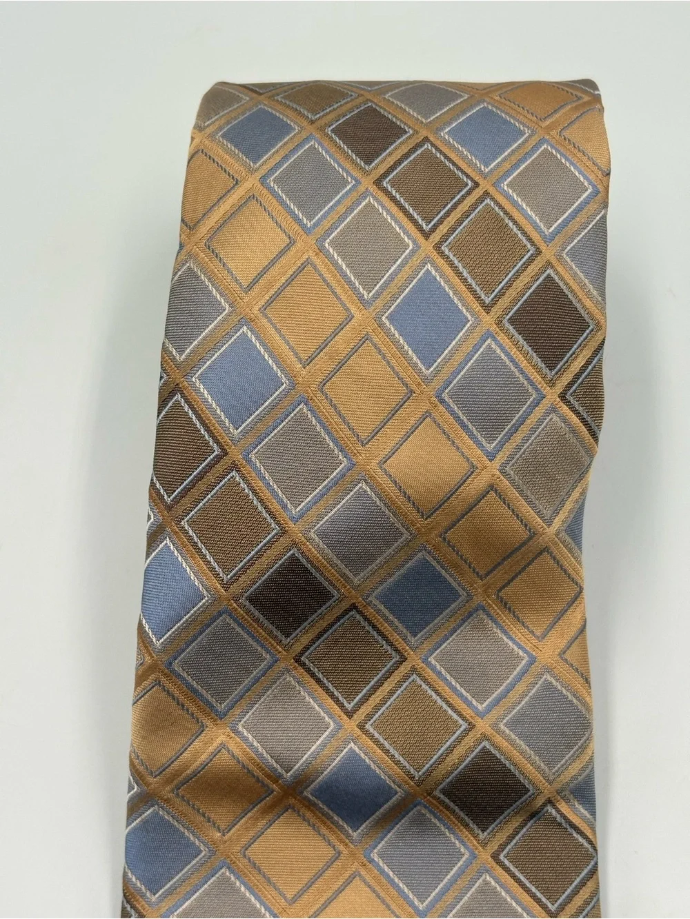 Perry Ellis Portfolio Men’s Geometric Neck Tie Gold Blue Brown Designer